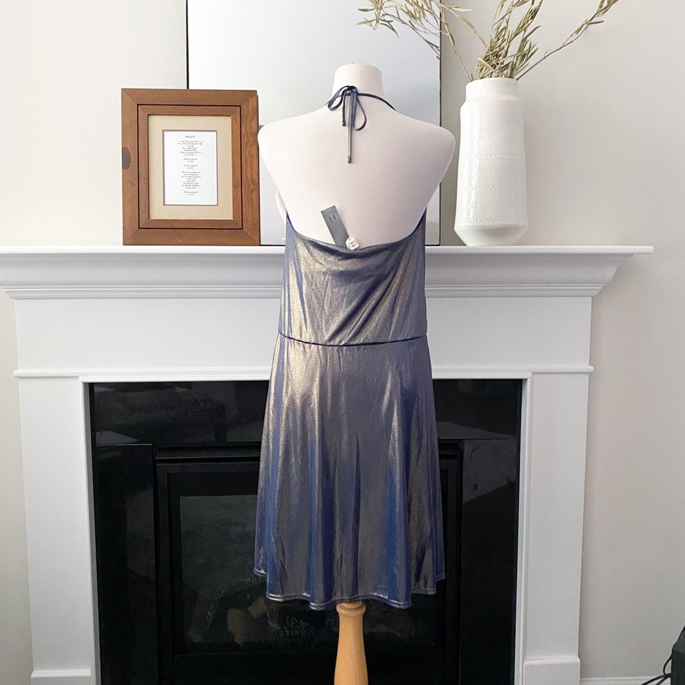 ❗️FINAL PRICE CLOSET CLOSING Halston Heritage Blue Gold Metallic Halter Dress - Picture 6 of 8